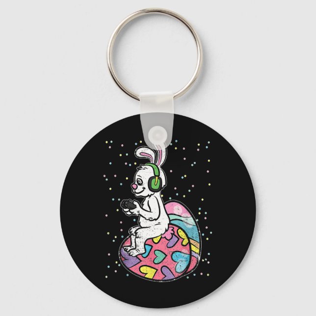 Easter Bunny Rabbit Video Game Player With Control Key Ring (Front)