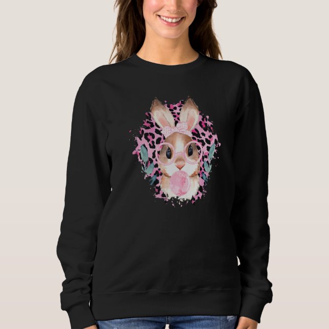 Easter Bunny Rabbit Wearing Glasses Pink Leopard P Sweatshirt (Front)