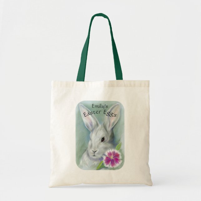 Easter Bunny Rabbit with Pink Flower Personalised Tote Bag (Front)