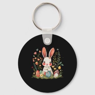 Easter Bunny Rabbit Women Happy Bunny Flower Graph Key Ring