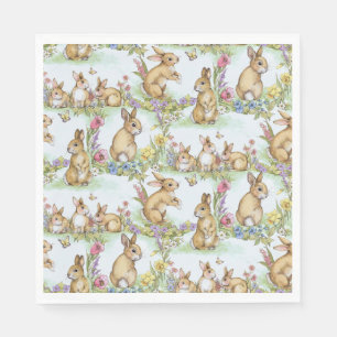 Easter Bunny Rabbits in a Spring Garden Party Napkin