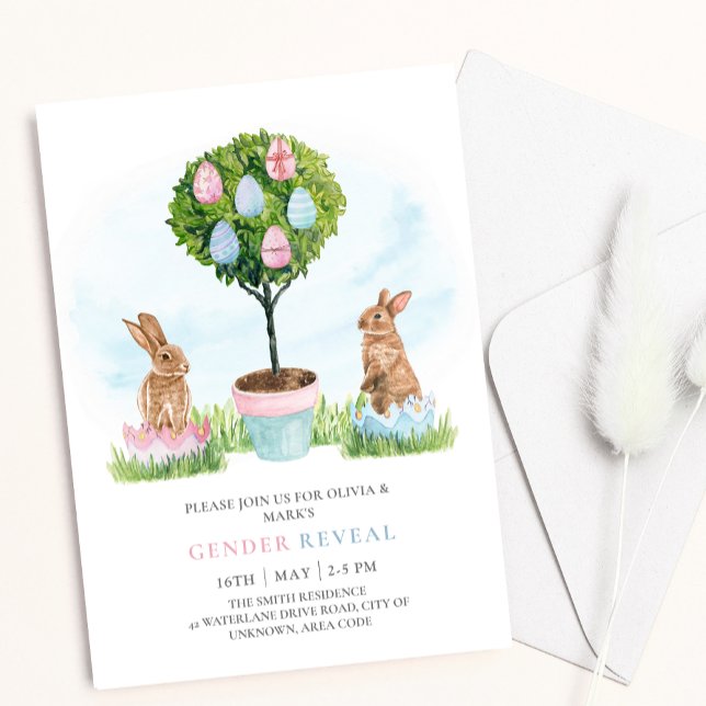Easter Bunny Rabbits Spring Baby Gender Reveal Invitation (Creator Uploaded)