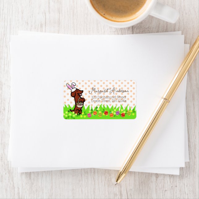 Easter Bunny Red Smooth Haired Dachshund Label (Insitu)