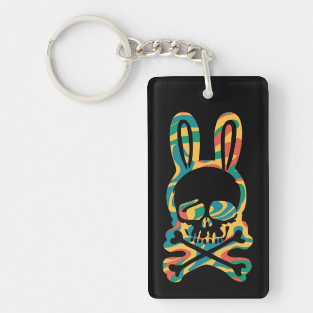 Easter Bunny Retro Tie Dye Bunny Skull Cross Bone Key Ring (Front)