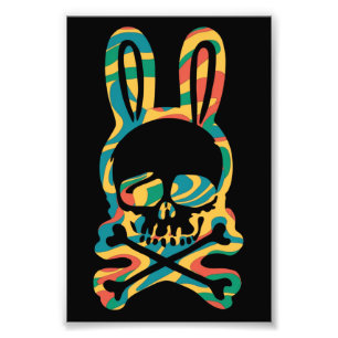 Easter Bunny Retro Tie Dye Bunny Skull Cross Bone Photo Print