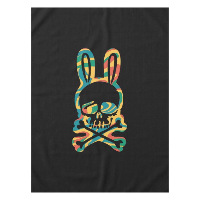 Easter Bunny Retro Tie Dye Bunny Skull Cross Bone Tablecloth (Front)