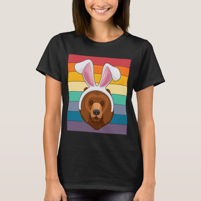 Easter Bunny Retro Vintage Style Brown Bear With R T-Shirt (Front)
