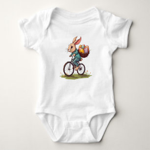 Easter Bunny Riding a Bicycle with Basket of Eggs Baby Bodysuit