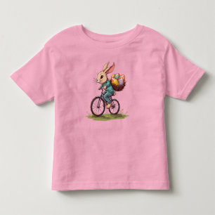 Easter Bunny Riding a Bicycle with Basket of Eggs Toddler T-Shirt