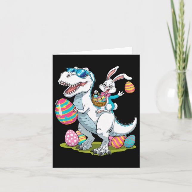 Easter Bunny Riding A T-rex Dinosaur Carrying Colo Card (Front)