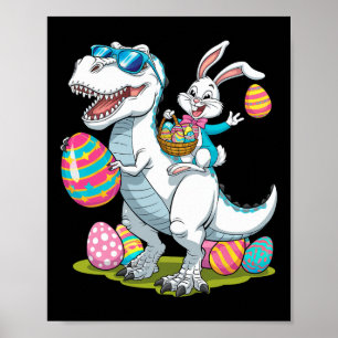 Easter Bunny Riding A T-rex Dinosaur Carrying Colo Poster