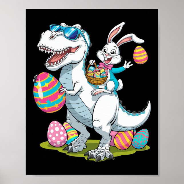 Easter Bunny Riding A T-rex Dinosaur Carrying Colo Poster (Front)