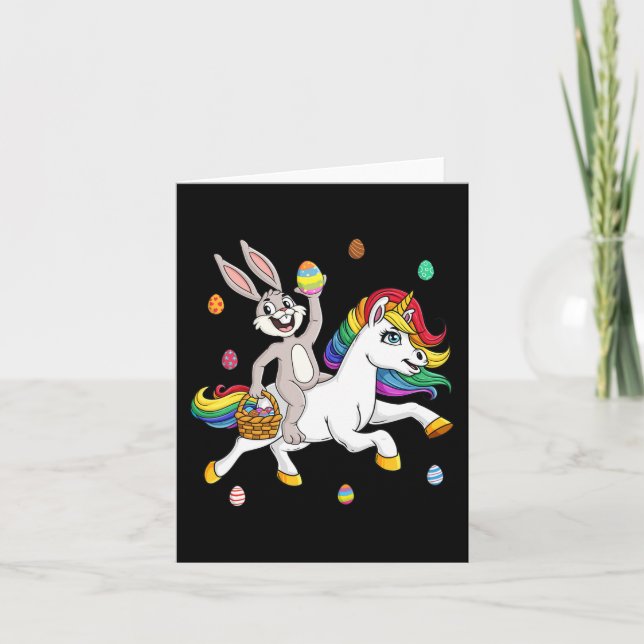 Easter Bunny Riding A Unicorn Cute Magical Girls K Card (Front)