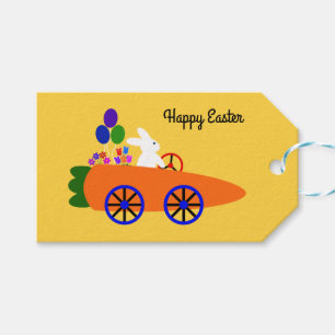 Easter Bunny Riding Carrot Car #2 Gift Tag