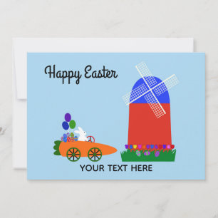 Easter Bunny Riding Carrot Car #4-2 Holiday Card