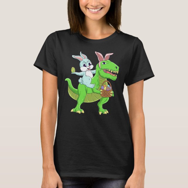 Easter Bunny Riding Dinosaur T Rex Easter Kids Boy T-Shirt (Front)