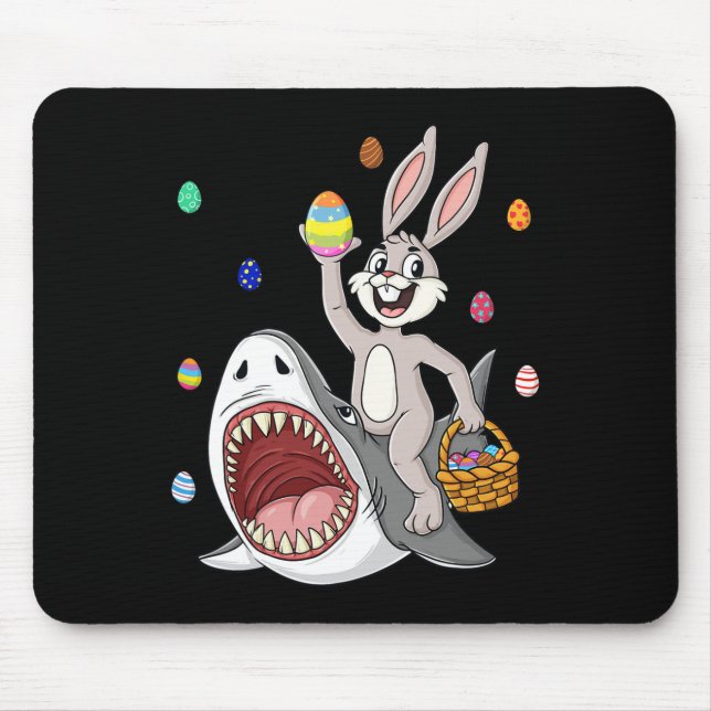 Easter Bunny Riding Shark Fun Eggs Basket Boys Gir Mouse Mat (Front)