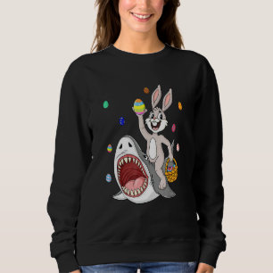 Easter Bunny Riding Shark Funny Eggs Basket Boys G Sweatshirt