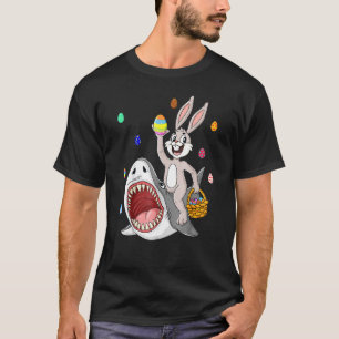 Easter Bunny Riding Shark Funny Eggs Basket Boys G T-Shirt