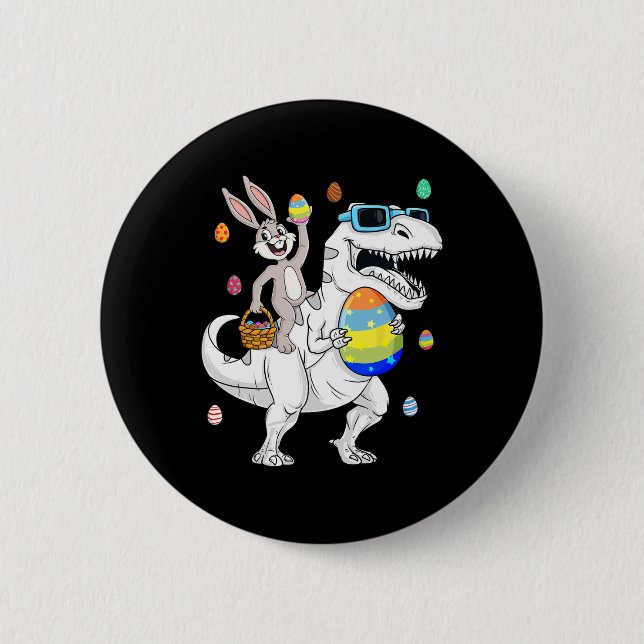 Easter Bunny Riding T Rex Dinosaur Fun Eggs Boys G 6 Cm Round Badge (Front)