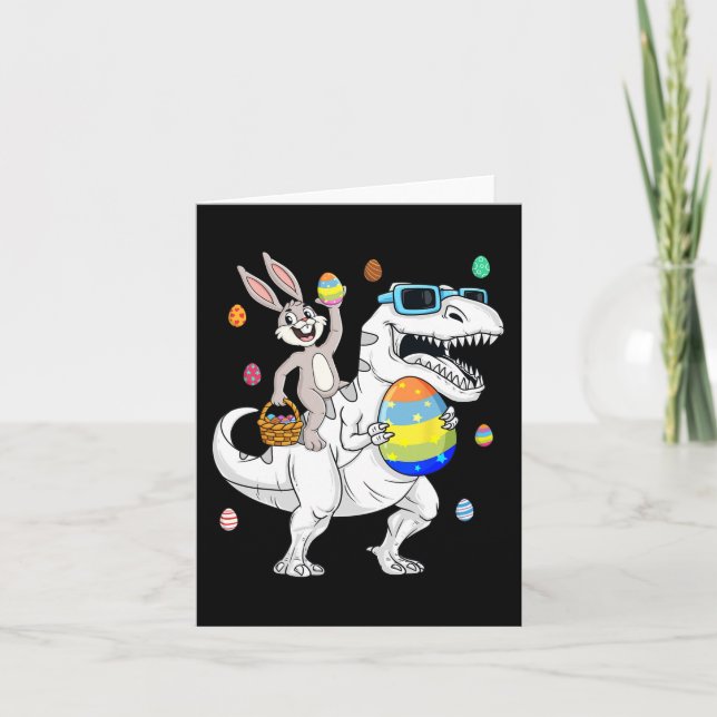 Easter Bunny Riding T Rex Dinosaur Fun Eggs Boys G Card (Front)
