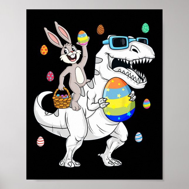 Easter Bunny Riding T Rex Dinosaur Fun Eggs Boys G Poster (Front)