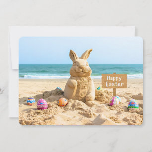 Easter Bunny Sand Sculpture on the Beach Holiday Card