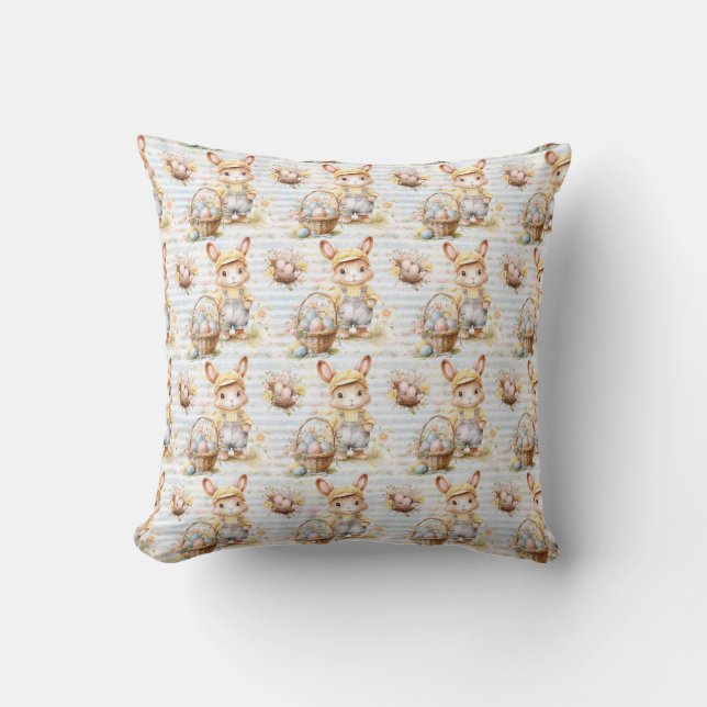 Easter Bunny Seamless Fabric – Pastel Cute Rabbit  Cushion (Front)
