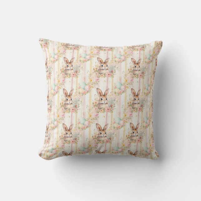 Easter Bunny Seamless Fabric – Pastel Cute Rabbit  Cushion (Front)