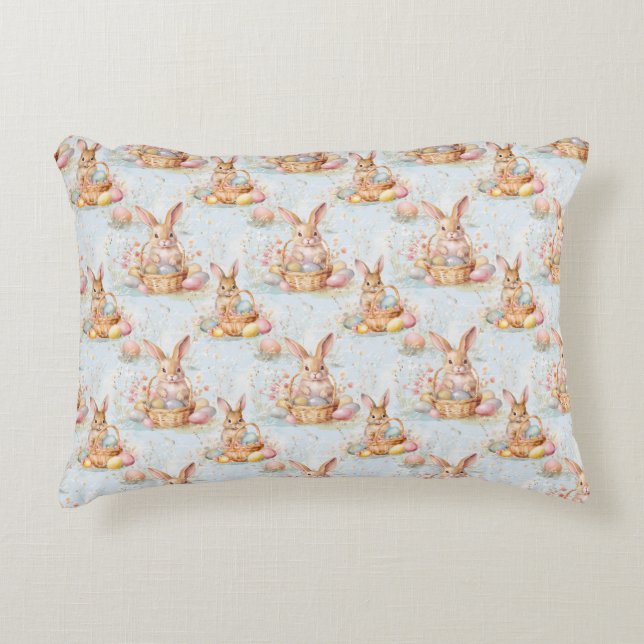 Easter Bunny Seamless Fabric – Pastel Cute Rabbit  Decorative Cushion (Front)