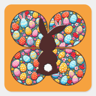 Easter Bunny Silhouette – Colorful Egg Autocolante Square Sticker