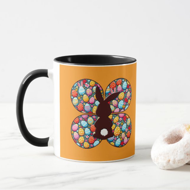 Easter Bunny Silhouette – Colorful Egg - caneca Mug (With Donut)