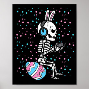 Easter Bunny Skeleton Gamer Funny Gaming Boys Kids Poster
