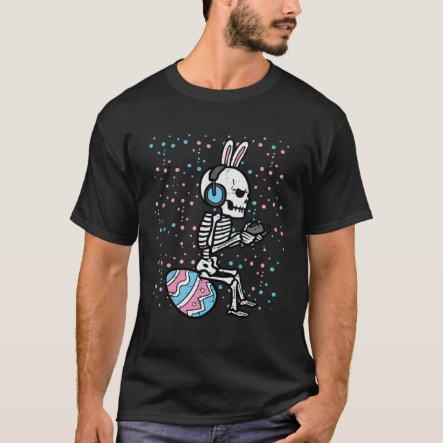 Easter Bunny Skeleton Gamer Funny Gaming Boys Kids T-Shirt (Front)