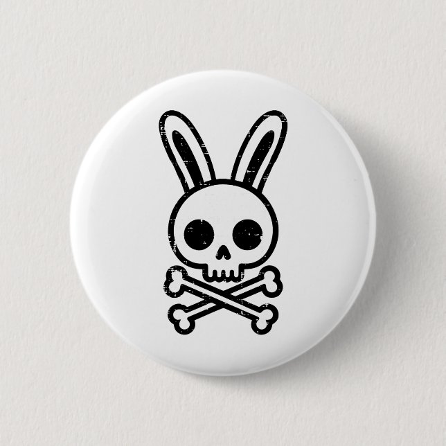 Easter Bunny Skull Cross Bones Rabbit Goth Men Boy 6 Cm Round Badge (Front)