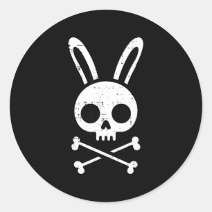 Easter Bunny Skull Cross Bones Rabbit Goth Men Boy Classic Round Sticker