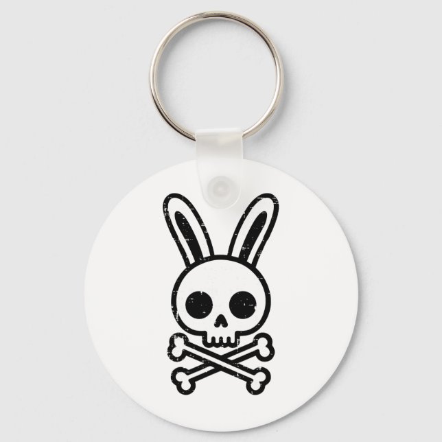 Easter Bunny Skull Cross Bones Rabbit Goth Men Boy Key Ring (Front)