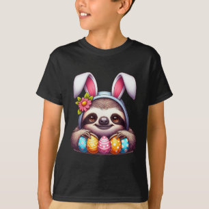 Easter Bunny Sloth Easter Colourful Eggs Easter Sl T-Shirt