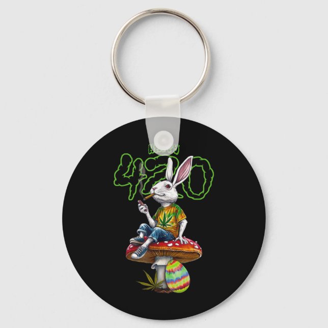 Easter Bunny Smoking Weed Happy Pot Rabbit  Key Ring (Front)