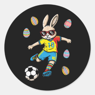 Easter Bunny Soccer Kick Rabbit Football Boys Kids Classic Round Sticker