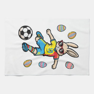 Easter Bunny Soccer Kick Rabbit Football Boys Kids Tea Towel
