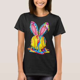 Easter bunny softball ice cream drip spring sports T-Shirt