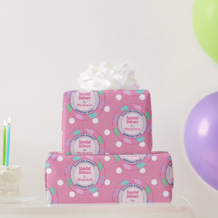 Easter Bunny Special Delivery Pink Glitter Wrapping Paper