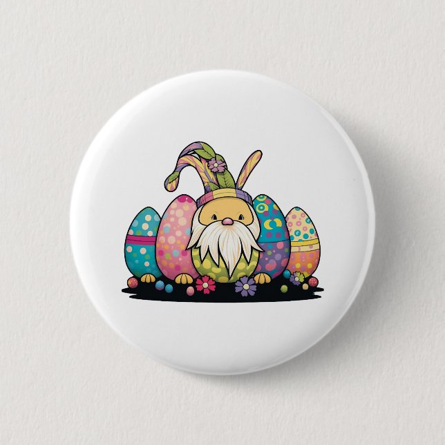 Easter Bunny Spring Cute Gnome Easter Egg Hunting  6 Cm Round Badge (Front)