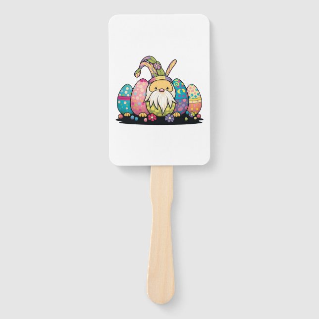 Easter Bunny Spring Cute Gnome Easter Egg Hunting  Hand Fan (Front)