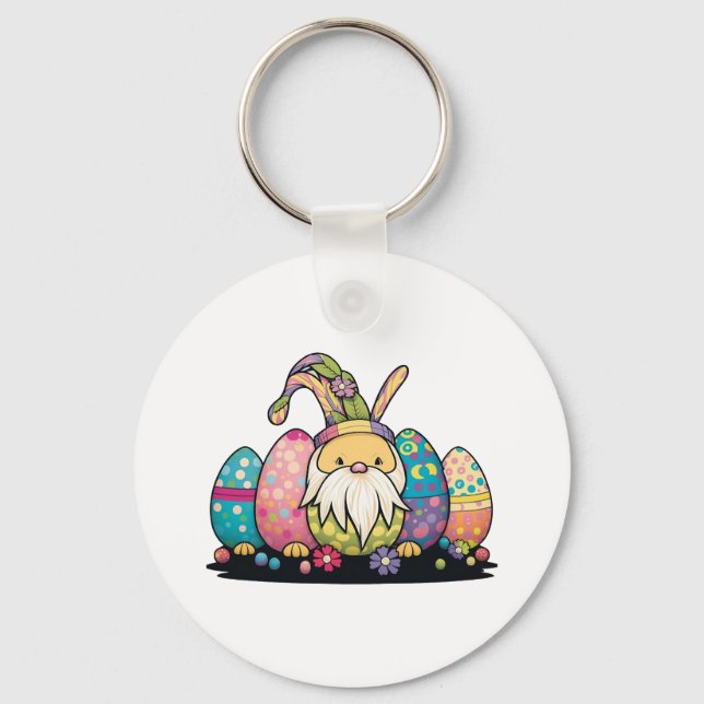 Easter Bunny Spring Cute Gnome Easter Egg Hunting  Key Ring (Front)