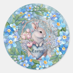 Easter Bunny Spring Floral Forget Me Nots Classic Round Sticker