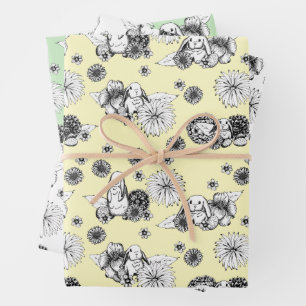 Easter Bunny Spring Floral Pattern   Wrapping Paper Sheet