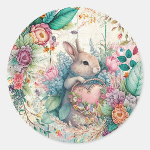 Easter Bunny Spring Flowers Cute Classic Round Sticker