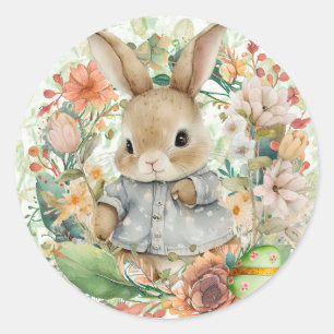 Easter Bunny Spring Flowers Cute Classic Round Sticker